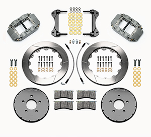 Wilwood Forged Superlite 4R Big Brake Front Brake Kit (Race) Parts Laid Out - Type III Anodize Caliper - GT Slotted Rotor