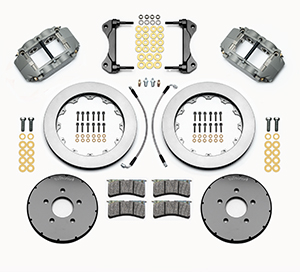 Wilwood Forged Superlite 4R Big Brake Front Brake Kit (Race) Parts Laid Out - Type III Anodize Caliper - Plain Face Rotor