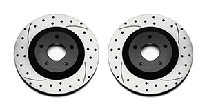 Wilwood Promatrix Front Replacement Rotor Kit Parts Laid Out - SRP Dimpled & Slotted Rotor