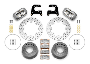 Wilwood Dynapro SA Lug Drive Dynamic Rear Drag Brake Kit Parts Laid Out - Type III Anodize Caliper - Drilled Rotor