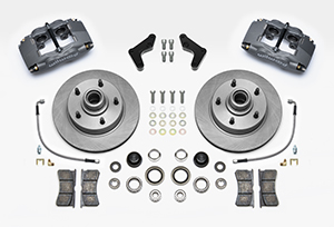 Wilwood Classic Series Forged Superlite 4 Front Brake Kit Parts Laid Out - Type III Anodize Caliper - Plain Face Rotor