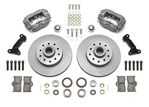 Wilwood Classic Series Dynalite Front Brake Kit Parts Laid Out - Type III Anodize Caliper - Plain Face Rotor