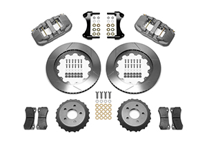 Wilwood AERO6 Big Brake Front Brake Kit (Race) Parts Laid Out - Type III Anodize Caliper - GT Slotted Rotor