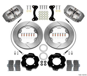 Wilwood Forged Dynapro Big Brake Front Brake Kit (Race) Parts Laid Out - Type III Anodize Caliper - GT Slotted Rotor