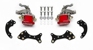 Wilwood MC4 Rear Pro Street Parking Brake Upgrade Kit Parts Laid Out - Red Powder Coat Caliper