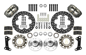 Wilwood Dynapro Lug Mount Front Dynamic Drag Brake Kit Parts Laid Out - Type III Anodize Caliper - Drilled Rotor