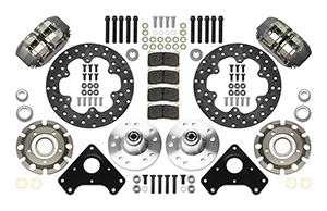 Wilwood Dynapro Lug Mount Front Dynamic Drag Brake Kit Parts Laid Out - Type III Anodize Caliper - Drilled Rotor