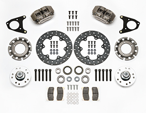 Wilwood Dynapro Lug Mount Front Dynamic Drag Brake Kit Parts Laid Out - Nickel Plate Caliper - Drilled Rotor