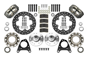 Wilwood Dynapro Lug Mount Front Dynamic Drag Brake Kit Parts Laid Out - Type III Anodize Caliper - Drilled Rotor