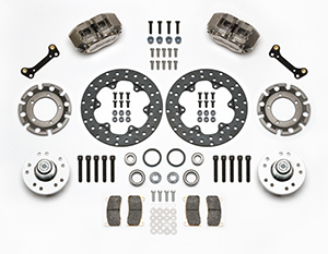 Wilwood Dynapro Lug Mount Front Dynamic Drag Brake Kit Parts Laid Out - Nickel Plate Caliper - Drilled Rotor