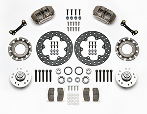 Wilwood Dynapro Lug Mount Front Dynamic Drag Brake Kit Parts Laid Out - Nickel Plate Caliper - Drilled Rotor