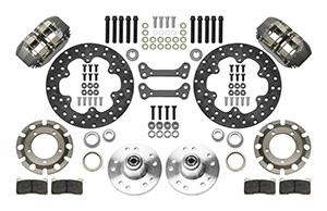 Wilwood Dynapro Lug Mount Front Dynamic Drag Brake Kit Parts Laid Out - Type III Anodize Caliper - Drilled Rotor