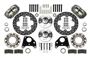 Wilwood Dynapro Lug Mount Front Dynamic Drag Brake Kit Parts Laid Out - Type III Anodize Caliper - Drilled Rotor