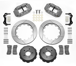 Wilwood Forged Superlite 4R Big Brake Rear Brake Kit (Race) Parts Laid Out - Type III Anodize Caliper - GT Slotted Rotor