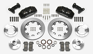 Wilwood Forged Dynapro 6 Big Brake Front Brake Kit (5 x 5 Hub) Parts Laid Out - Black Powder Coat Caliper - Plain Face Rotor