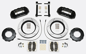 Wilwood TX6R Big Brake Truck Front Brake Kit Parts Laid Out - Black Powder Coat Caliper - GT Slotted Rotor