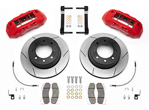 Wilwood TX6R Big Brake Truck Rear Brake Kit Parts Laid Out - Red Powder Coat Caliper - GT Slotted Rotor