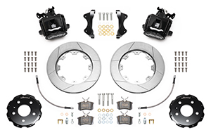 Wilwood Combination Parking Brake Caliper Rear Brake Kit Parts Laid Out - Black Powder Coat Caliper - GT Slotted Rotor