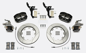 Wilwood Dynapro Radial-MC4 Rear Parking Brake Kit Parts Laid Out - Black Powder Coat Caliper - GT Slotted Rotor