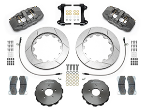 Wilwood AERO6 Big Brake Front Brake Kit (Race) Parts Laid Out - Type III Anodize Caliper - GT Slotted Rotor