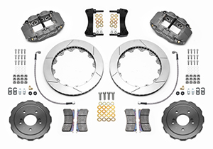 Wilwood Forged Superlite 6R Big Brake Front Brake Kit (Race) Parts Laid Out - Type III Anodize Caliper - GT Slotted Rotor