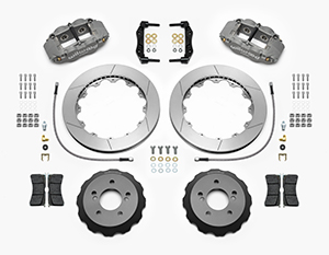 Wilwood Forged Narrow Superlite 4R Big Brake Rear Brake Kit (Race) Parts Laid Out - Type III Anodize Caliper - GT Slotted Rotor