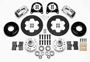 Wilwood Forged Dynalite Front Drag Brake Kit Parts Laid Out - Polish Caliper - Plain Face Rotor