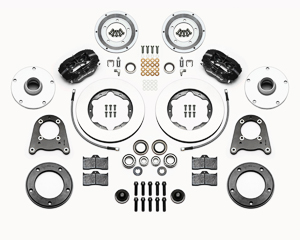 Wilwood Forged Dynalite Pro Series Front Brake Kit Parts Laid Out - Type III Anodize Caliper - Plain Face Rotor