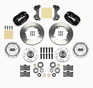 Wilwood Forged Dynalite Pro Series Front Brake Kit Parts Laid Out - Type III Anodize Caliper - Plain Face Rotor