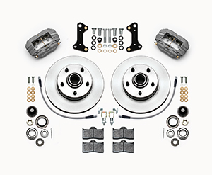 Wilwood Classic Series Dynalite Front Brake Kit Parts Laid Out - Type III Ano Caliper - Plain Face Rotor