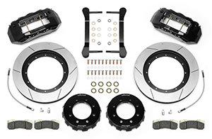 Wilwood TX6R Big Brake Truck Front Brake Kit Parts Laid Out - Black Powder Coat Caliper - GT Slotted Rotor