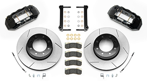 Wilwood TX6R Big Brake Truck Rear Brake Kit Parts Laid Out - Black Powder Coat Caliper - GT Slotted Rotor