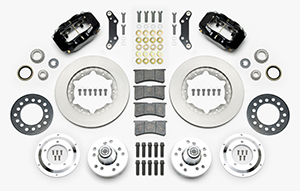 Wilwood Forged Dynalite Pro Series Front Brake Kit Parts Laid Out - Black Powder Coat Caliper - Plain Face Rotor