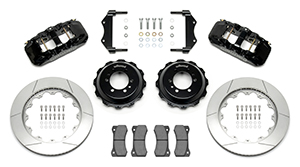 Wilwood AERO6 Big Brake Rear Brake Kit For OE Parking Brake Parts Laid Out - Black Powder Coat Caliper - GT Slotted Rotor