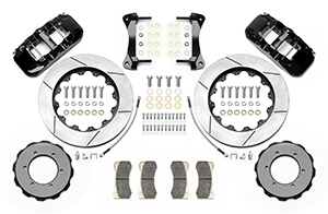 Wilwood AERO6 Big Brake Truck Front Brake Kit Parts Laid Out - Black Powder Coat Caliper - GT Slotted Rotor