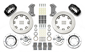 Wilwood Forged Dynalite Big Brake Front Brake Kit (Hub) Parts Laid Out - Black Powder Coat Caliper - Plain Face Rotor