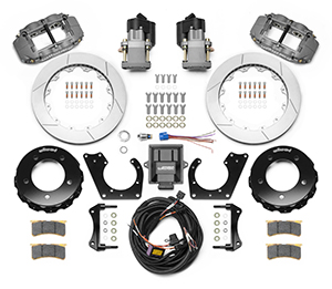 Wilwood FNSL6R/EPB Big Brake Truck Rear Brake Kit Parts Laid Out - Type III Anodize Caliper - GT Slotted Rotor