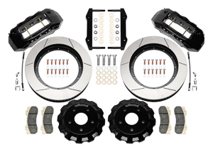 Wilwood TX6R Big Brake Truck Front Brake Kit Parts Laid Out - Black Powder Coat Caliper - GT Slotted Rotor