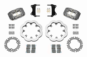 Wilwood Dynapro Radial Front Sprint Brake Kit Parts Laid Out - Type III Ano Caliper - Slotted Rotor