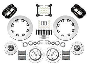 Wilwood Dynapro Radial Big Brake Front Brake Kit (Hub) Parts Laid Out - Black Powder Coat Caliper - Plain Face Rotor