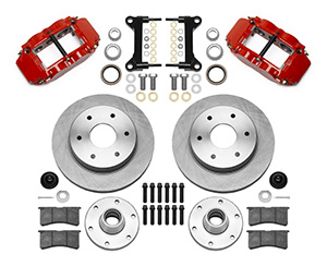 Wilwood Forged Narrow Superlite 6R Big Brake Front Brake Kit (6 x 5.50 Hub and Rotor) Parts Laid Out - Red Powder Coat Caliper - Plain Face Rotor