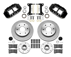 Wilwood Forged Narrow Superlite 6R Big Brake Front Brake Kit (6 x 5.50 Hub and Rotor) Parts Laid Out - Black Powder Coat Caliper - Plain Face Rotor