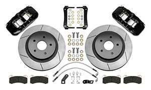 Wilwood AERO4 Big Brake Truck Rear Brake Kit Parts Laid Out - Black Powder Coat Caliper - GT Slotted Rotor