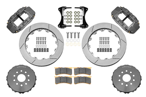 Wilwood Forged Narrow Superlite 6R Big Brake Front Brake Kit (Race) Parts Laid Out - Type III Anodize Caliper - GT Slotted Rotor