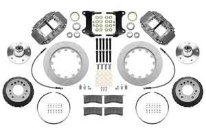 Wilwood Forged Superlite 4R Big Brake Lug Drive Front Brake Kit (Race) Parts Laid Out - Type III Anodize Caliper - GT Slotted Rotor