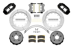 Wilwood Forged Narrow Superlite 4R Big Brake Rear Brake Kit For OE Parking Brake Parts Laid Out - Black Powder Coat Caliper - GT Slotted Rotor