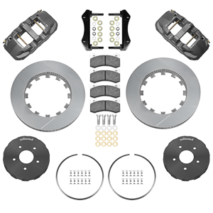 Wilwood AERO6 Big Brake Lug Drive Front Brake Kit (Race) Parts Laid Out - Type III Ano Caliper - GT Slotted Rotor