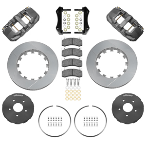 Wilwood AERO6 Big Brake Lug Drive Front Brake Kit (Race) Parts Laid Out - Type III Anodize Caliper - GT Slotted Rotor