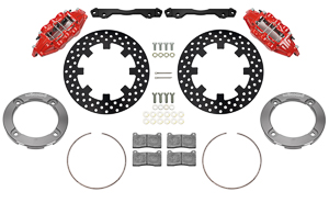 Wilwood UTV6 Front Brake Kit Parts Laid Out - Red Powder Coat Caliper - Drilled Rotor