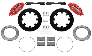 Wilwood UTV6 Front Brake Kit Parts Laid Out - Red Powder Coat Caliper - Plain Face Rotor